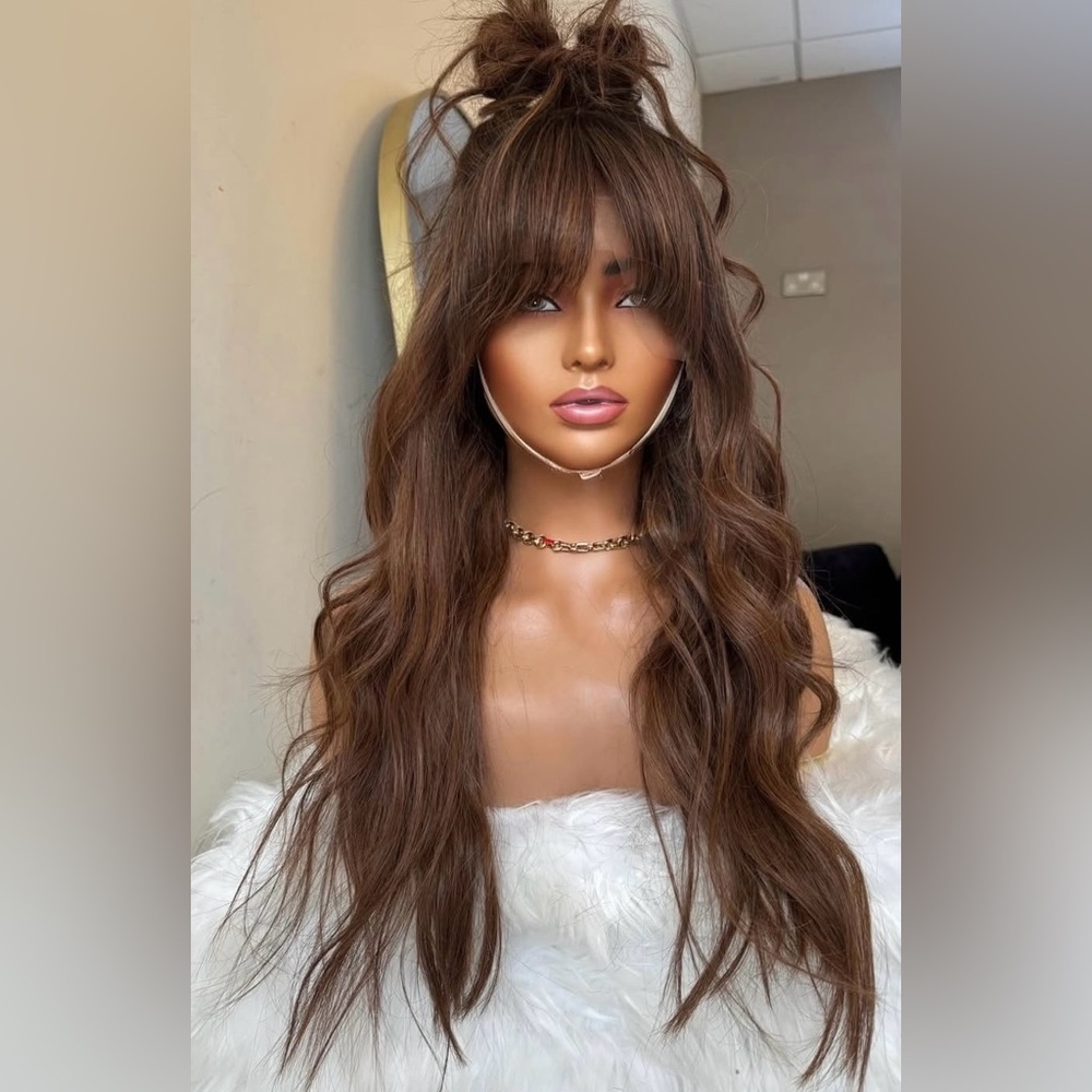 Luxurious Brown Wavy Human Hair Wig